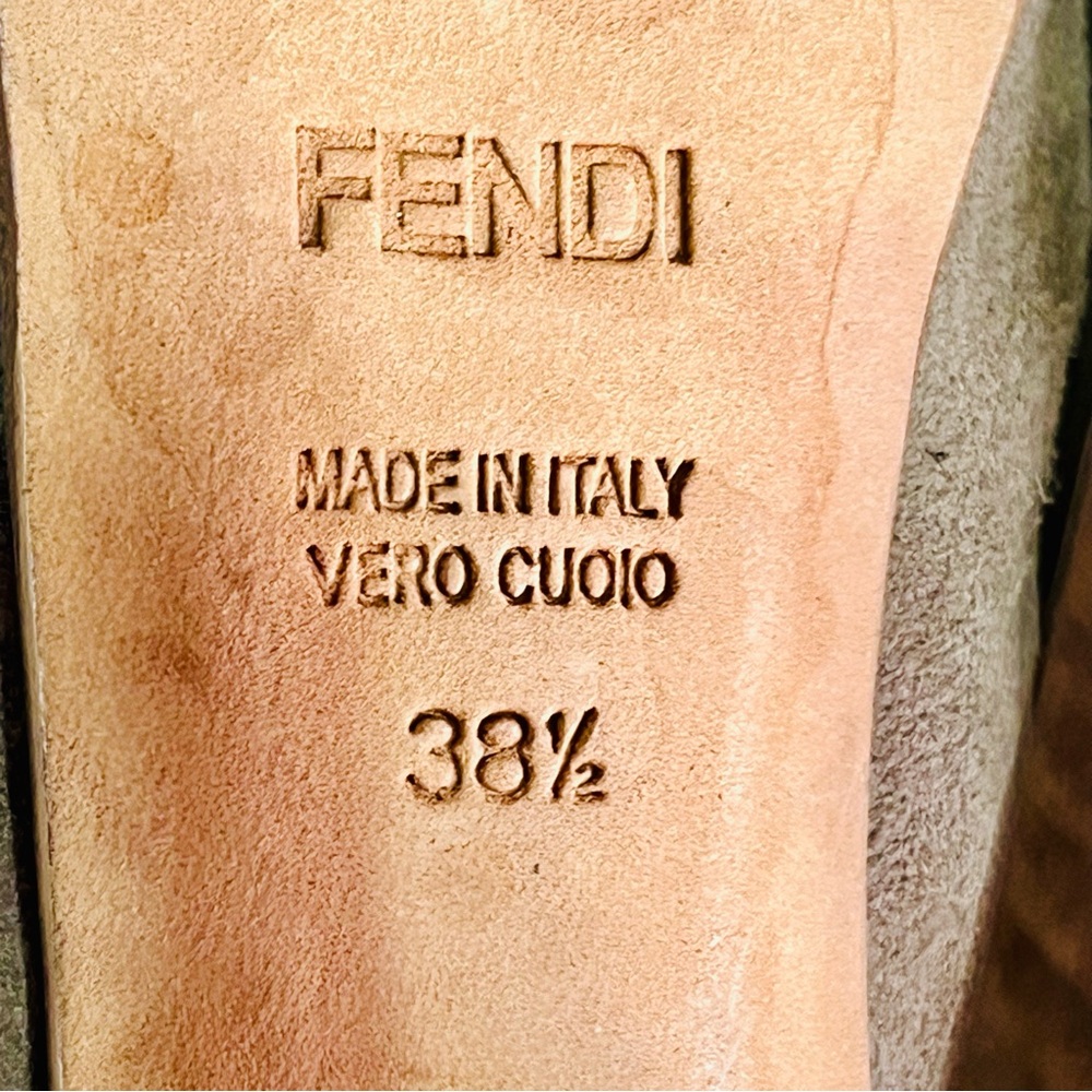 Fendi FF Logo Gray and Beige Mesh Suede High Heel Booties - Picture 10 of 10